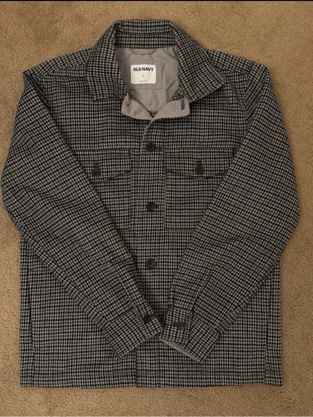 Old Navy Men's Black and Gray Houndstooth Shirt Jacket